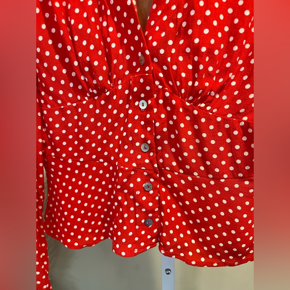 NWT Free People Love Street Polka Dot Blouse - Picture 6 of 9